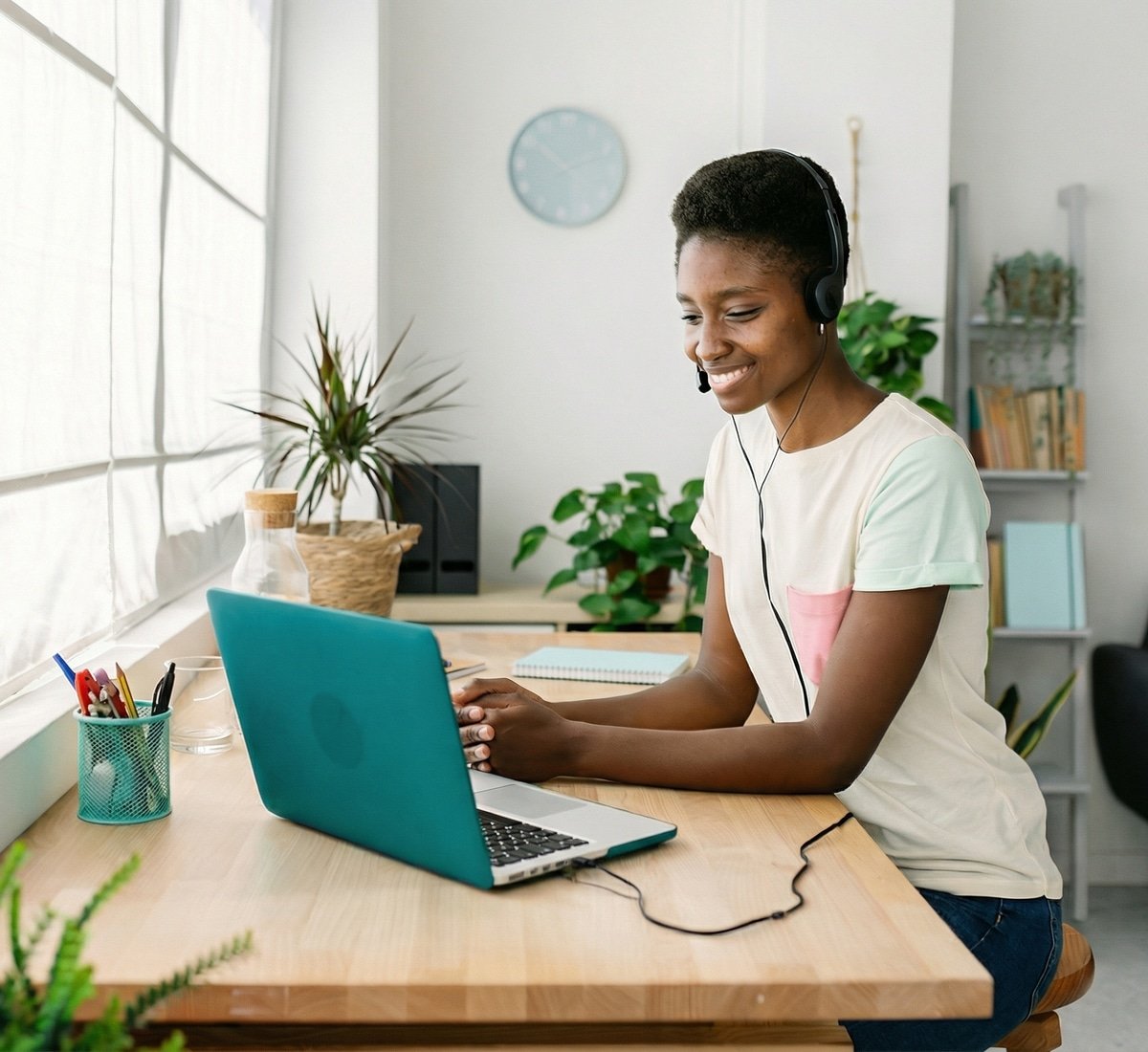 Student learning at home on a laptop